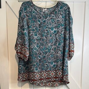 Cato Teal and Brown Paisley Border Tunic